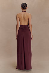 Yelena Ruched Halter Maxi Dress - Mahogany